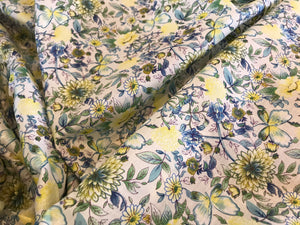 Yellow & Blue Floral 100% Cotton Lawn Border Print      1/4 Meter Price
