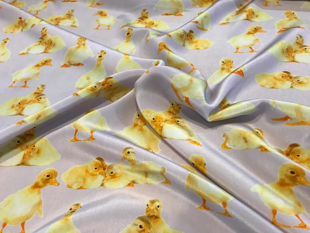 Designer Chicks on Lavender Crepe de Chine 100% Silk.   1/4 Metre Price