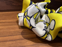 Load image into Gallery viewer, Designer Large Yellow &amp; Navy 100% Silk  Scrunchie