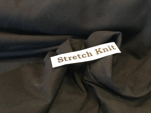 Black knit 2 way stretch. 95% Cotton 5% Elastane      1/4 Metre Price