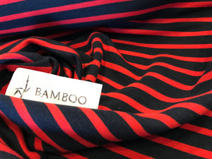 Navy & Red Striped Knit two way stretch 67% Bamboo Rayon 28% Cotton 5% Spandex 1/4 Metre Price