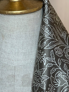 Taupe & White Floral 100% Silk Charmeuse Scarf