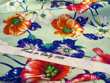 Load image into Gallery viewer, Mint Floral Garden 100% Silk Satin Crepe de Chine.   1/4 Metre Price