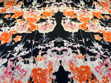 Load image into Gallery viewer, Orange, Pink &amp; Black Floral 100% Silk Georgette.   1/4 Metre Price