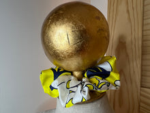 Load image into Gallery viewer, Designer Yellow &amp; Navy 100% Silk  Scrunchie