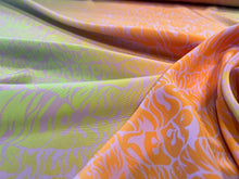 Load image into Gallery viewer, Designer Tangerine &amp; Yellow &quot;Keep on Smiling&quot; 100% Silk Crepe de Chine.   1/4 Metre Price