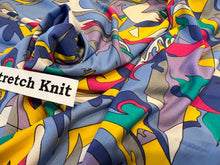 Load image into Gallery viewer, Designer Blue &amp; Yellow Abstract 100% Viscose Knit.   1/4 Metre Price