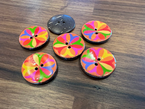 Burnt Orange Floral 100% Coconut Shell Button.  Price per Button