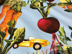 Vegetable & Car Italian 100% Cotton Print.    Price per Panel
