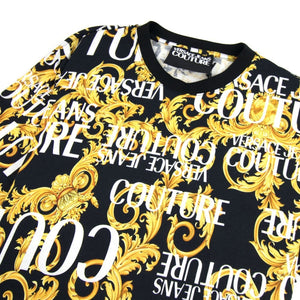 Black, White & Gold Designer Baroque Scroll 100% Cotton Knit.    1/4 Meter Price