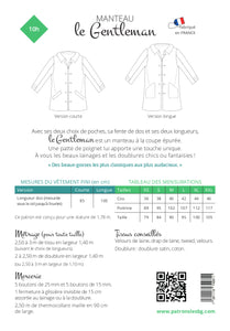 BG Sewing Patterns - The Gentleman Coat *** French Version ***