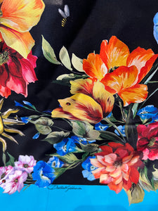 Designer Leo & Flower Print 100% Silk Crepe de Chine Panel Only 2x left!     Panel Price