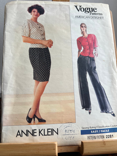 Vintage Vogue # 2281 Anne Klein  Size 6-8-10