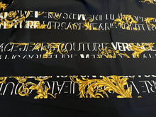 Load image into Gallery viewer, Designer Black &amp; Gold Designer Baroque Scroll 100% Cotton Pique Knit.    1/4 Meter Price