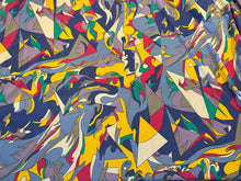 Load image into Gallery viewer, Designer Blue &amp; Yellow Abstract 100% Viscose Knit.   1/4 Metre Price