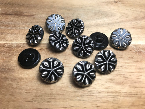 Silver & Black Snowflake Glass Button