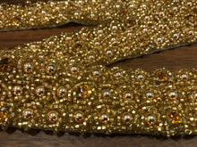 Load image into Gallery viewer, Hand Beaded Gold Trim.   1/4 Metre Price